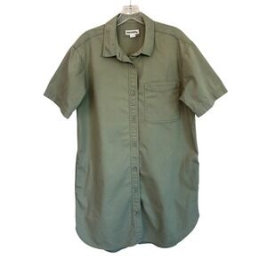 Eddie Bauer Womens Olive Green Cotton Utility Short Sleeve Shirt Dress Medium